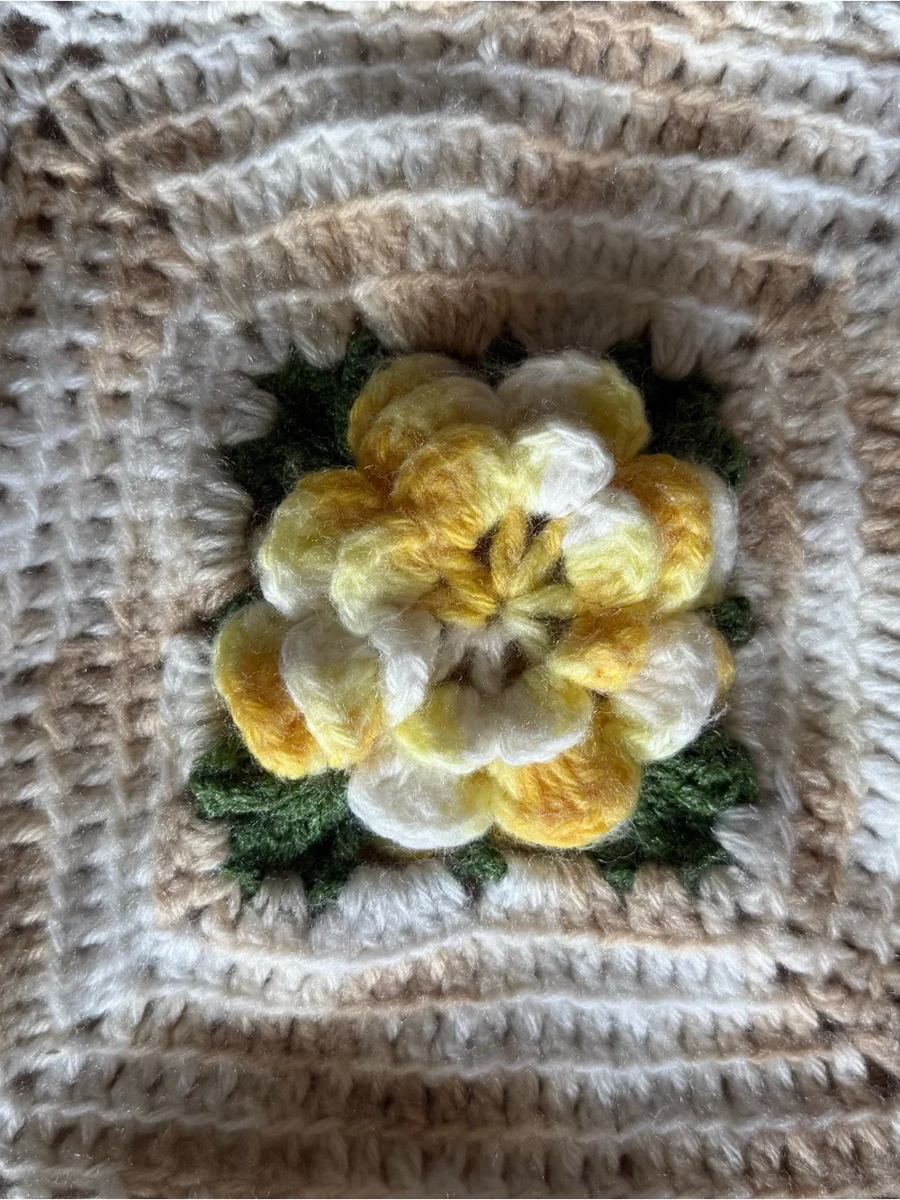 Cream & Yellow Floral Crochet Throw Blanket - Cozy Decorative Accent